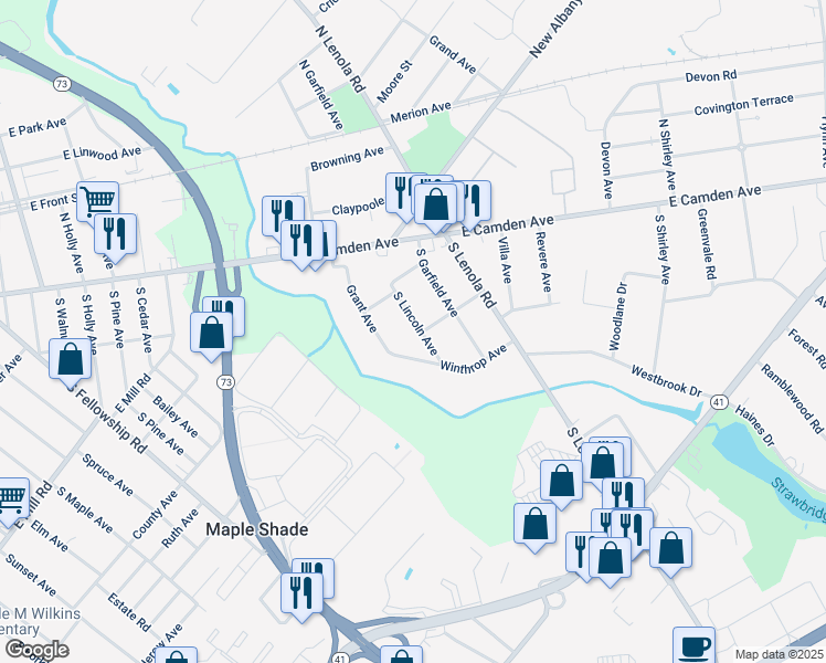 map of restaurants, bars, coffee shops, grocery stores, and more near 198 South Lincoln Avenue in Moorestown