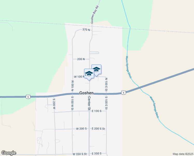 map of restaurants, bars, coffee shops, grocery stores, and more near 60 North Center Street in Goshen