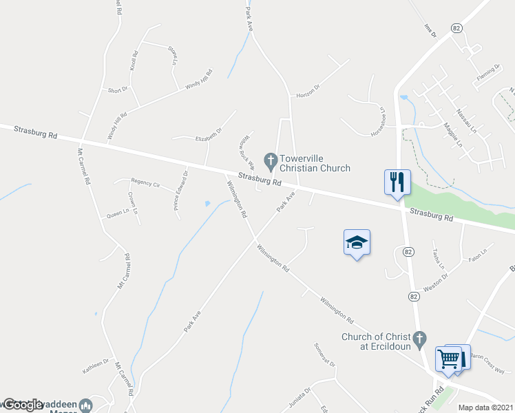 map of restaurants, bars, coffee shops, grocery stores, and more near 35 Wilmington Road in Coatesville