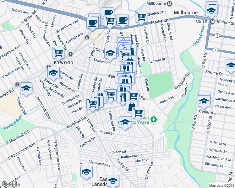map of restaurants, bars, coffee shops, grocery stores, and more near 336 Wiltshire Road in Delaware County