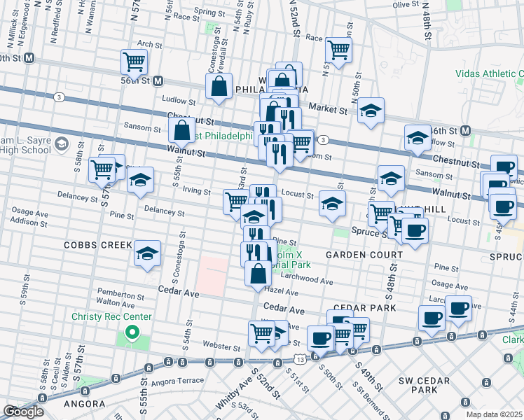 map of restaurants, bars, coffee shops, grocery stores, and more near in Philadelphia