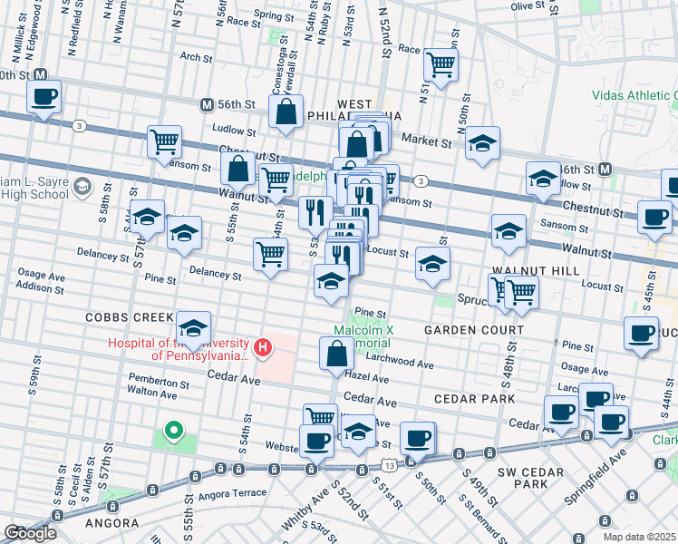 map of restaurants, bars, coffee shops, grocery stores, and more near in Philadelphia