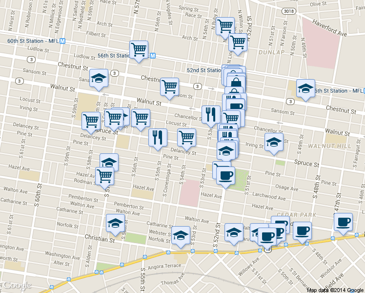 map of restaurants, bars, coffee shops, grocery stores, and more near in Philadelphia