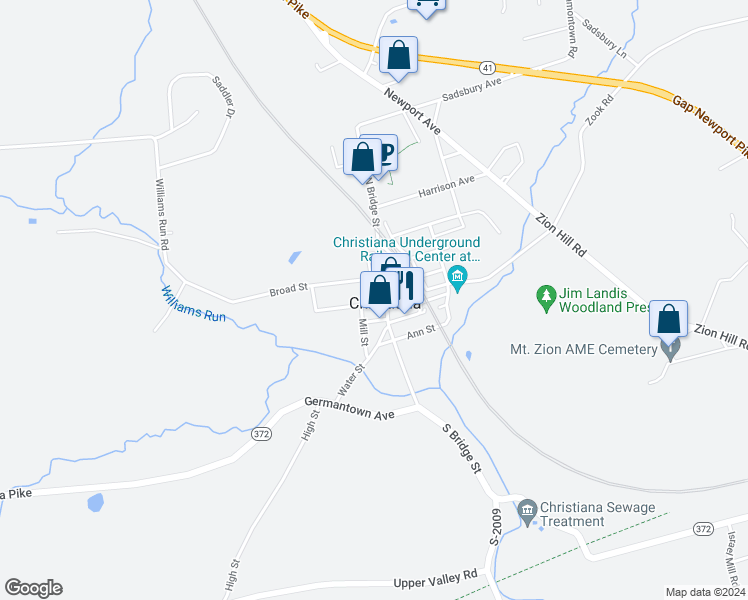 map of restaurants, bars, coffee shops, grocery stores, and more near 11 West Slokom Avenue in Christiana