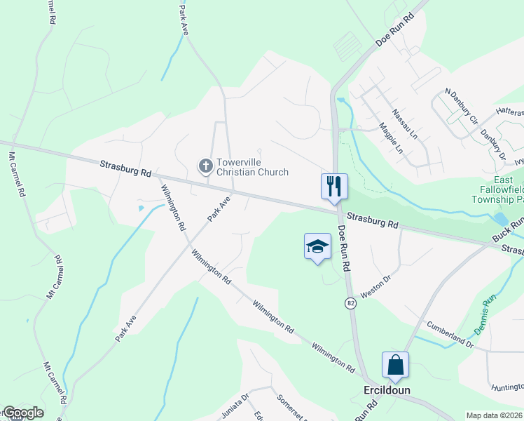 map of restaurants, bars, coffee shops, grocery stores, and more near 2700 Strasburg Road in Chester County