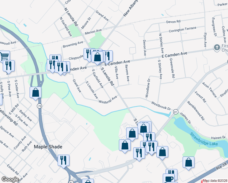 map of restaurants, bars, coffee shops, grocery stores, and more near 110 South Lenola Road in Moorestown