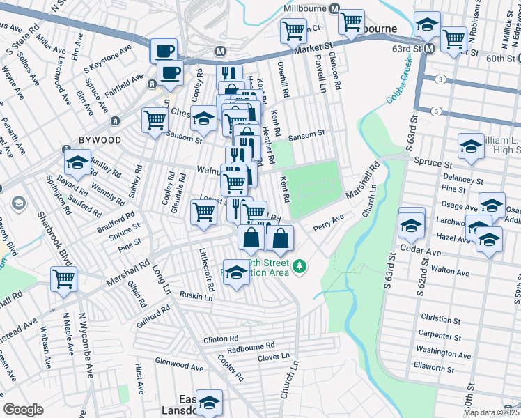 map of restaurants, bars, coffee shops, grocery stores, and more near 242 Barrington Road in Delaware County