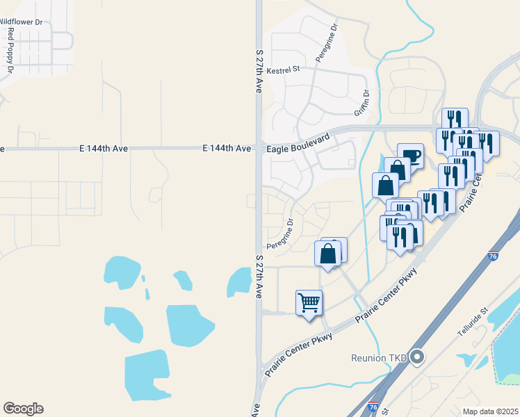 map of restaurants, bars, coffee shops, grocery stores, and more near 14208 South 27th Avenue in Brighton