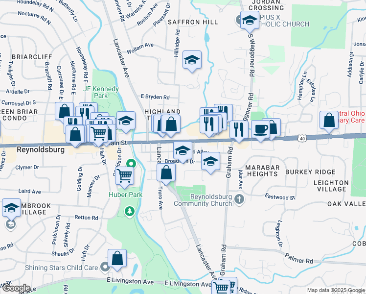map of restaurants, bars, coffee shops, grocery stores, and more near 7418 U.S. 40 in Reynoldsburg