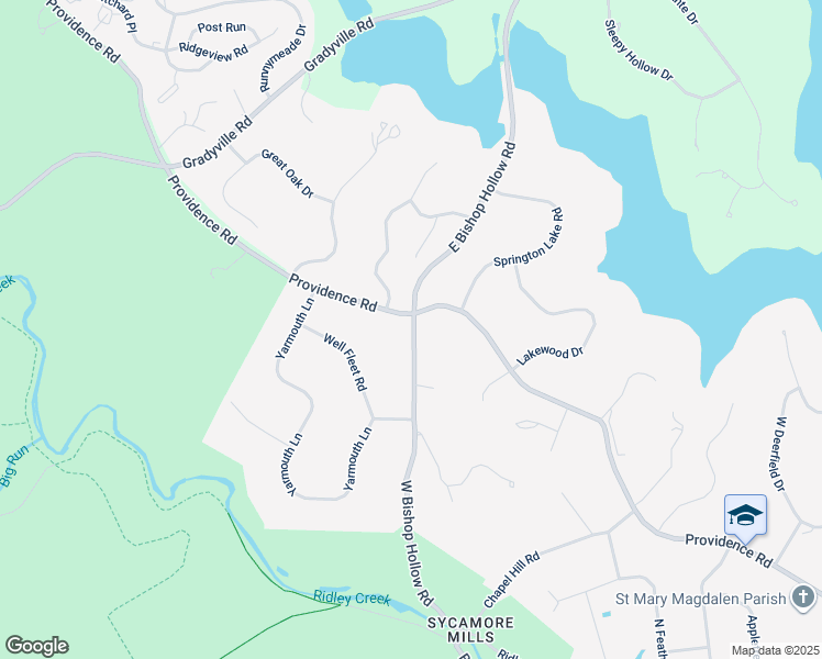 map of restaurants, bars, coffee shops, grocery stores, and more near 15 West Bishop Hollow Road in Media