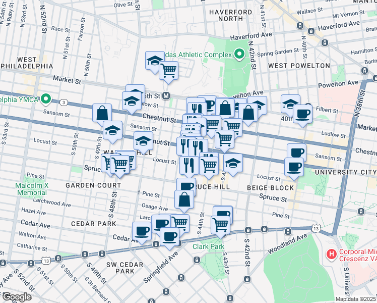 map of restaurants, bars, coffee shops, grocery stores, and more near in Philadelphia