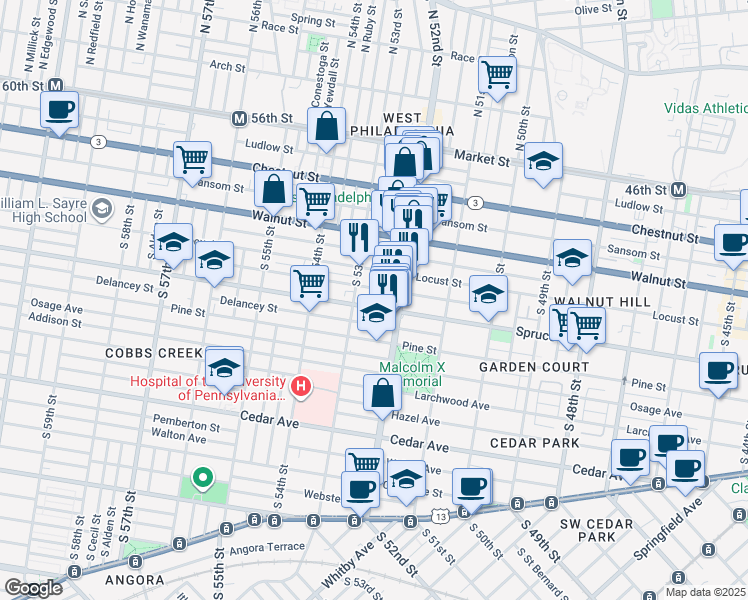 map of restaurants, bars, coffee shops, grocery stores, and more near in Philadelphia