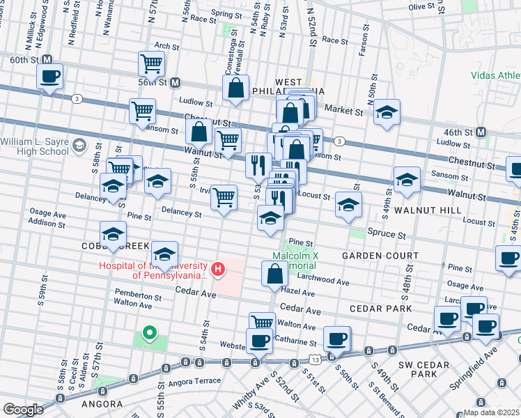 map of restaurants, bars, coffee shops, grocery stores, and more near in Philadelphia