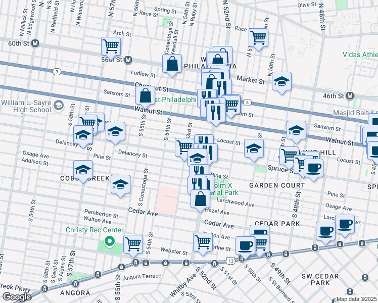 map of restaurants, bars, coffee shops, grocery stores, and more near in Philadelphia