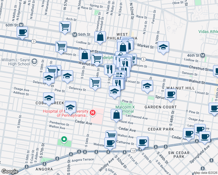 map of restaurants, bars, coffee shops, grocery stores, and more near in Philadelphia