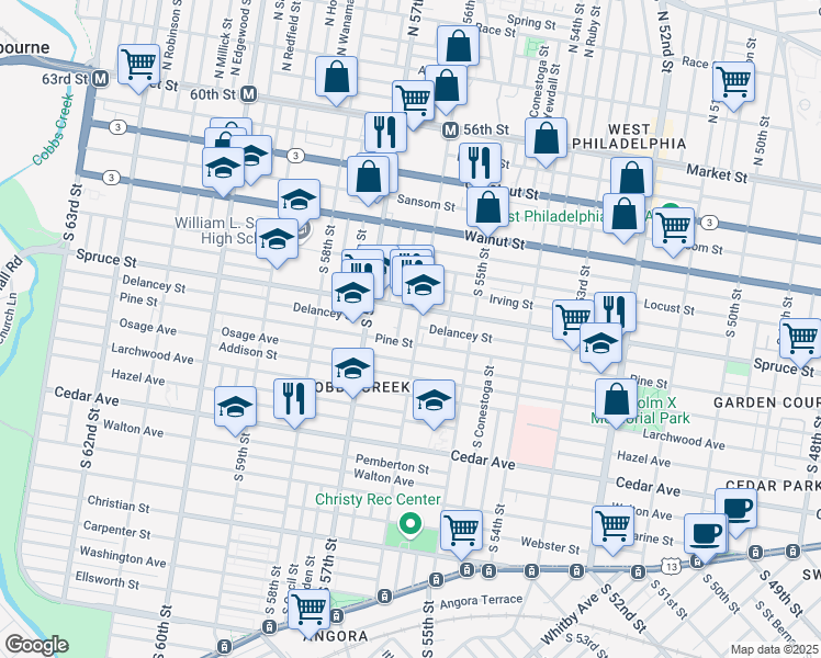 map of restaurants, bars, coffee shops, grocery stores, and more near in Philadelphia