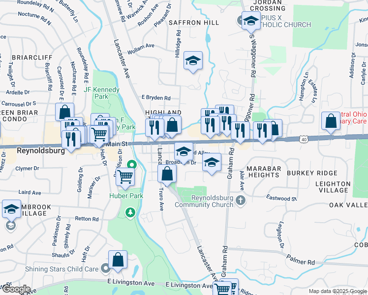 map of restaurants, bars, coffee shops, grocery stores, and more near 7418 U.S. 40 in Reynoldsburg