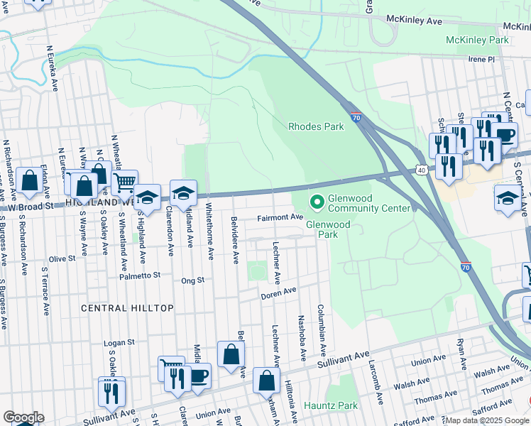 map of restaurants, bars, coffee shops, grocery stores, and more near 1991 West Broad Street in Columbus