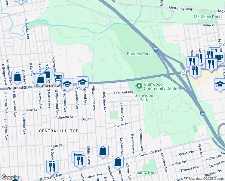 map of restaurants, bars, coffee shops, grocery stores, and more near 1991 West Broad Street in Columbus