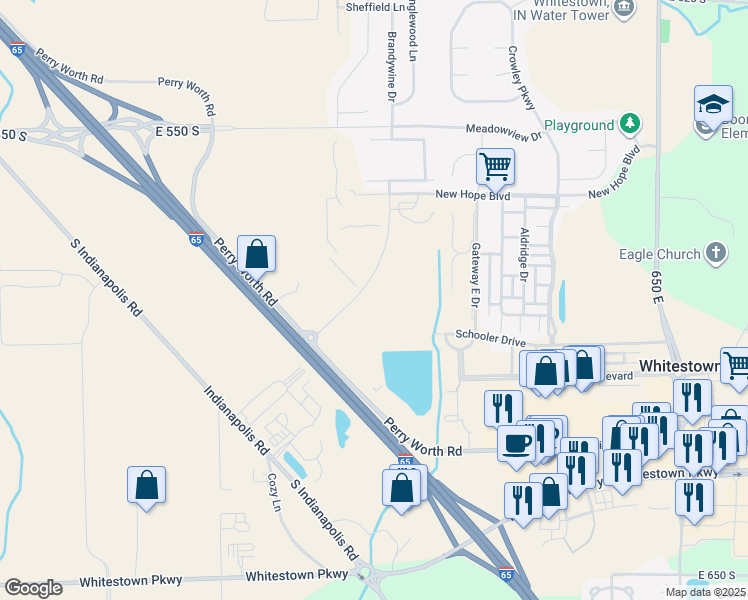 map of restaurants, bars, coffee shops, grocery stores, and more near in Whitestown