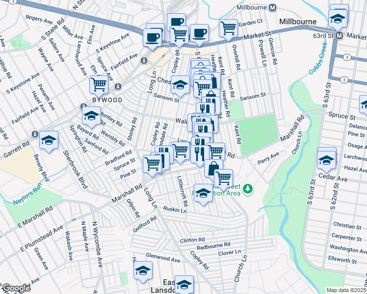 map of restaurants, bars, coffee shops, grocery stores, and more near 330 Maypole Road in Delaware County