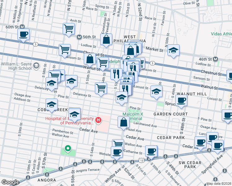 map of restaurants, bars, coffee shops, grocery stores, and more near in Philadelphia