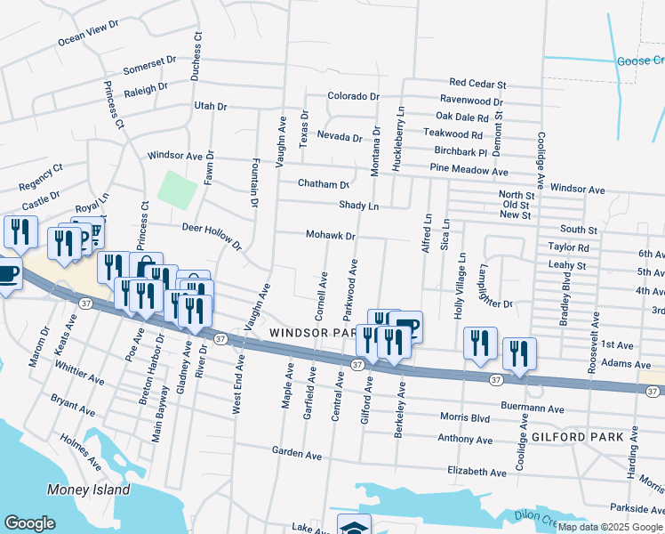 map of restaurants, bars, coffee shops, grocery stores, and more near 544 Cornell Avenue in Toms River