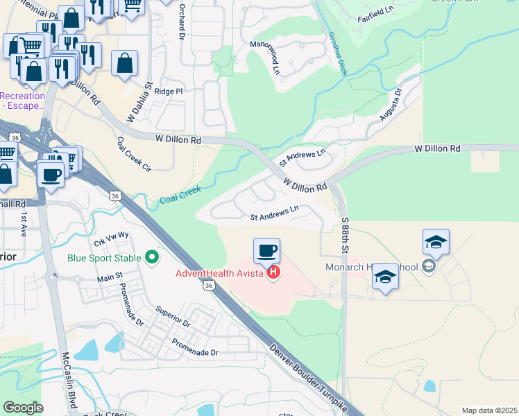 map of restaurants, bars, coffee shops, grocery stores, and more near 461 Muirfield Circle in Louisville