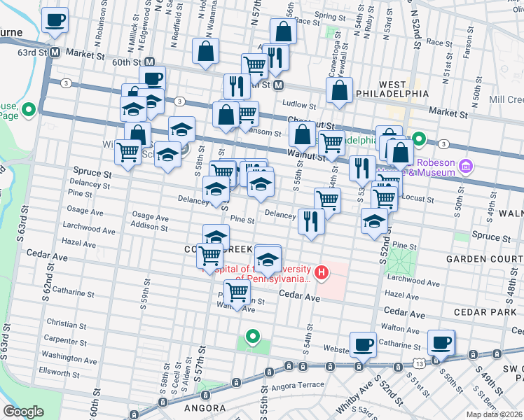 map of restaurants, bars, coffee shops, grocery stores, and more near in Philadelphia