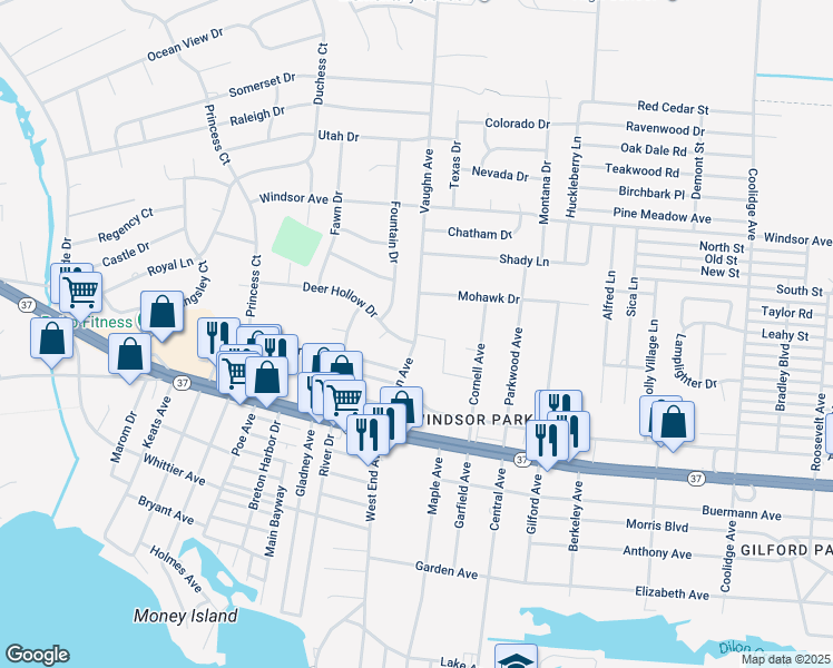 map of restaurants, bars, coffee shops, grocery stores, and more near 1610 Deer Hollow Drive in Toms River