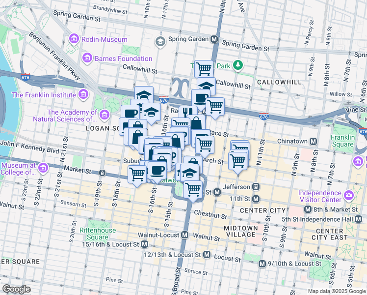 map of restaurants, bars, coffee shops, grocery stores, and more near in Philadelphia