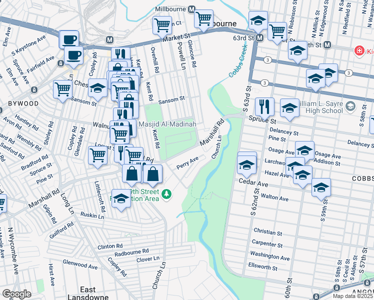 map of restaurants, bars, coffee shops, grocery stores, and more near in Delaware County