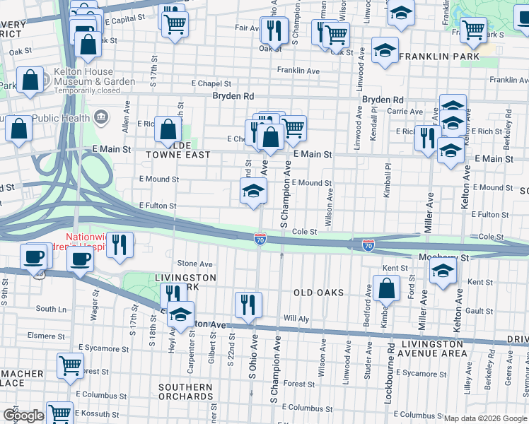 map of restaurants, bars, coffee shops, grocery stores, and more near 488 South Ohio Avenue in Columbus