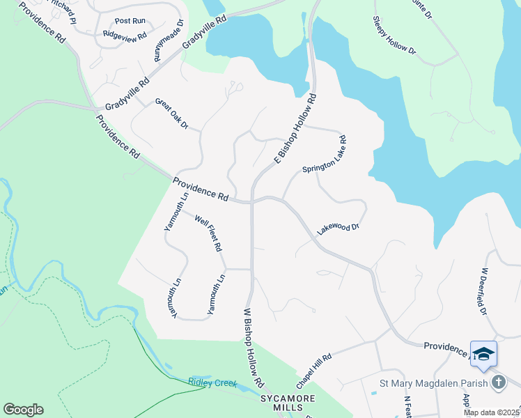 map of restaurants, bars, coffee shops, grocery stores, and more near 4 East Bishop Hollow Road in Media