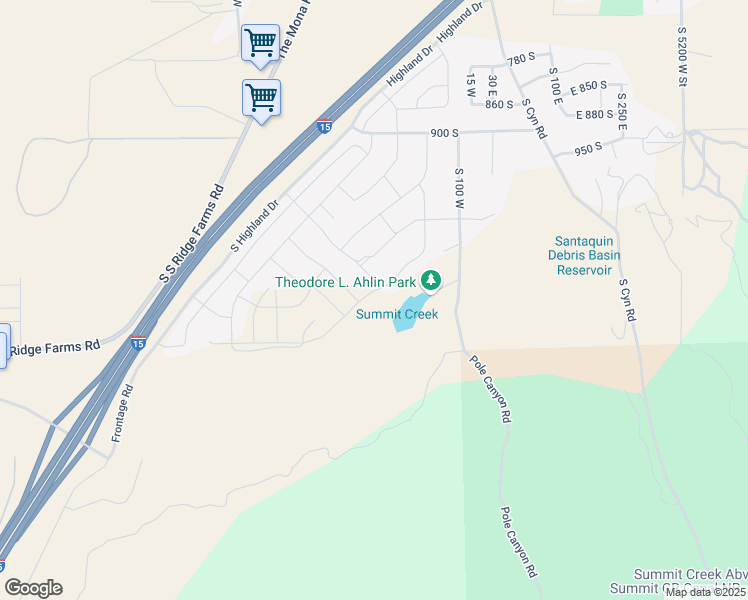 map of restaurants, bars, coffee shops, grocery stores, and more near 1257 South Bluff Street in Santaquin