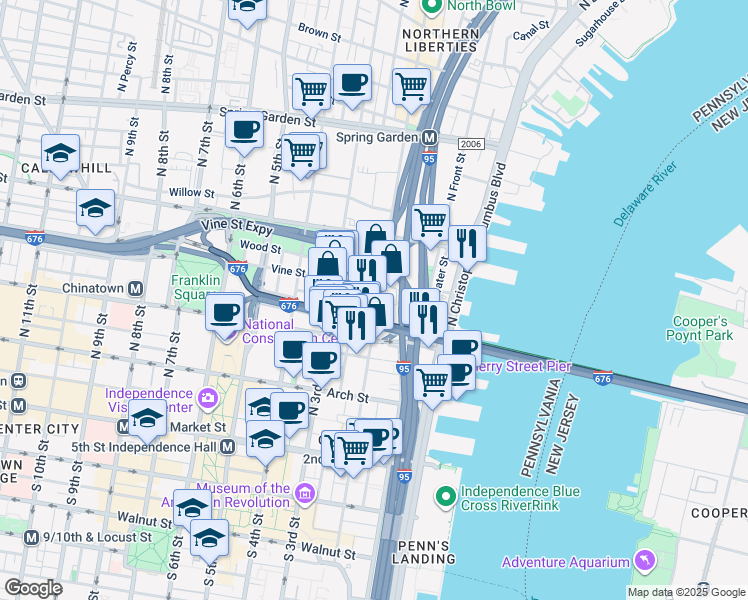 map of restaurants, bars, coffee shops, grocery stores, and more near 248 North 2nd Street in Philadelphia