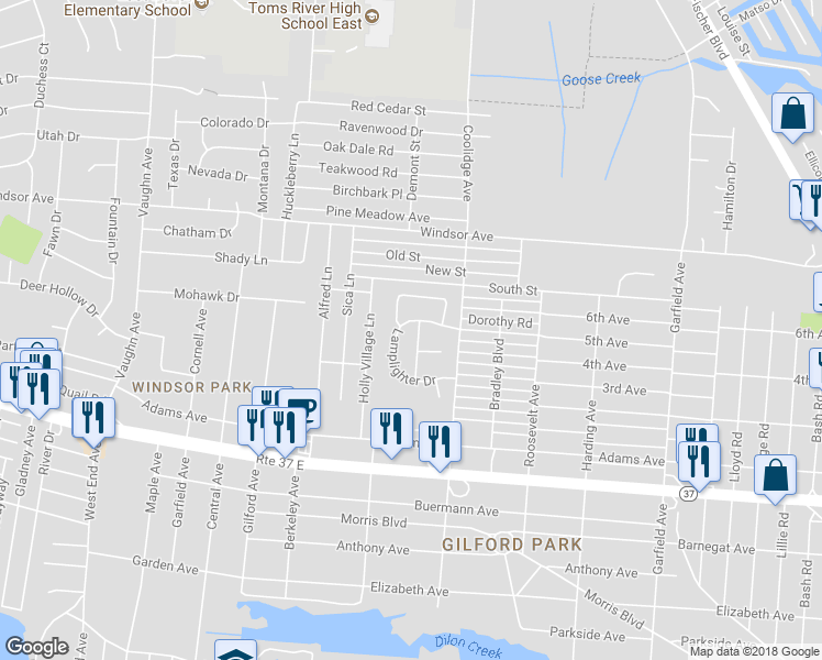 map of restaurants, bars, coffee shops, grocery stores, and more near 570 Constable Place in Toms River