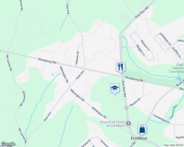 map of restaurants, bars, coffee shops, grocery stores, and more near 2700 Strasburg Road in Coatesville