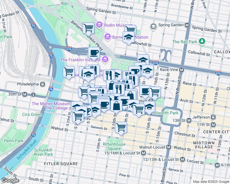 map of restaurants, bars, coffee shops, grocery stores, and more near in Philadelphia