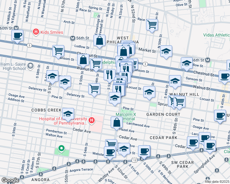 map of restaurants, bars, coffee shops, grocery stores, and more near 5226 Irving Street in Philadelphia