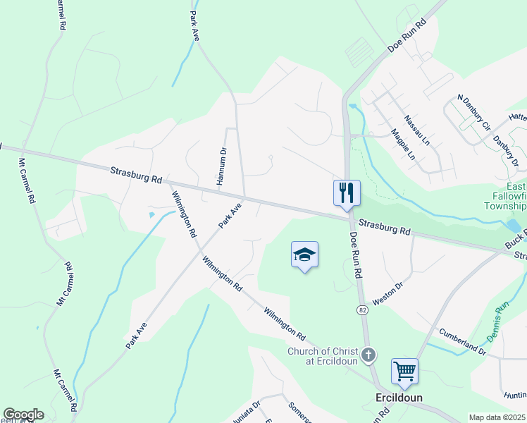 map of restaurants, bars, coffee shops, grocery stores, and more near 2700 Strasburg Road in Coatesville