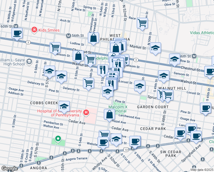 map of restaurants, bars, coffee shops, grocery stores, and more near 5230 Irving St in Philadelphia