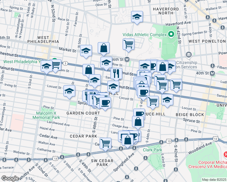 map of restaurants, bars, coffee shops, grocery stores, and more near in Philadelphia
