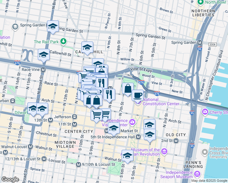 map of restaurants, bars, coffee shops, grocery stores, and more near in Philadelphia