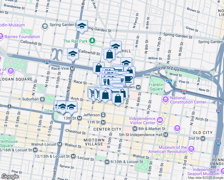 map of restaurants, bars, coffee shops, grocery stores, and more near in Philadelphia