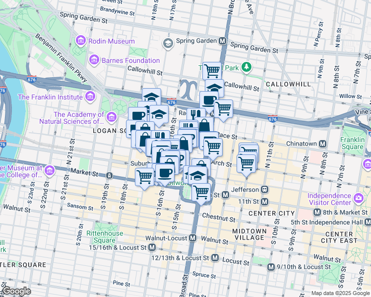 map of restaurants, bars, coffee shops, grocery stores, and more near in Philadelphia