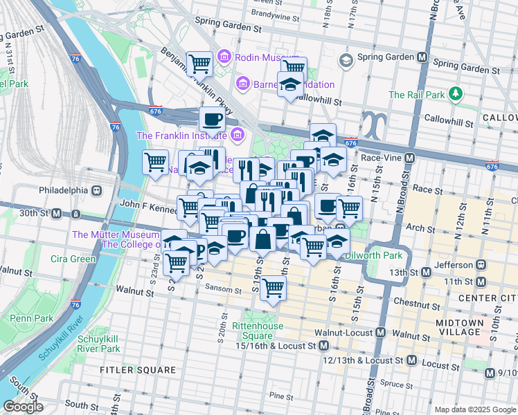 map of restaurants, bars, coffee shops, grocery stores, and more near in Philadelphia