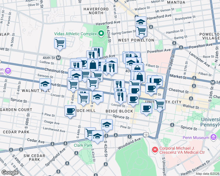 map of restaurants, bars, coffee shops, grocery stores, and more near in Philadelphia