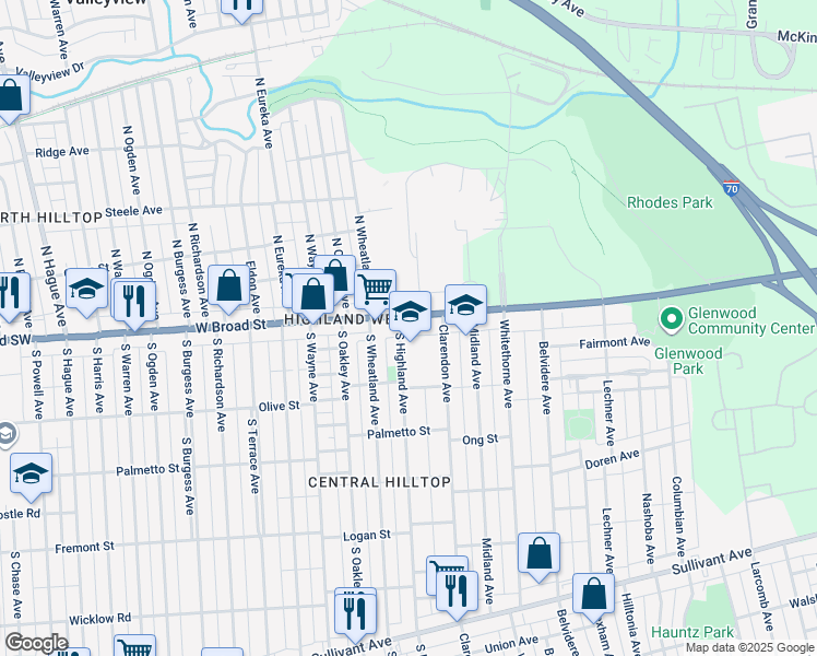 map of restaurants, bars, coffee shops, grocery stores, and more near 2275 West Broad Street in Columbus