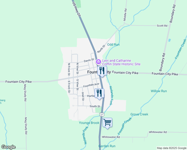 map of restaurants, bars, coffee shops, grocery stores, and more near in Fountain City